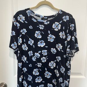 Alfani Navy Blue Floral Print Top